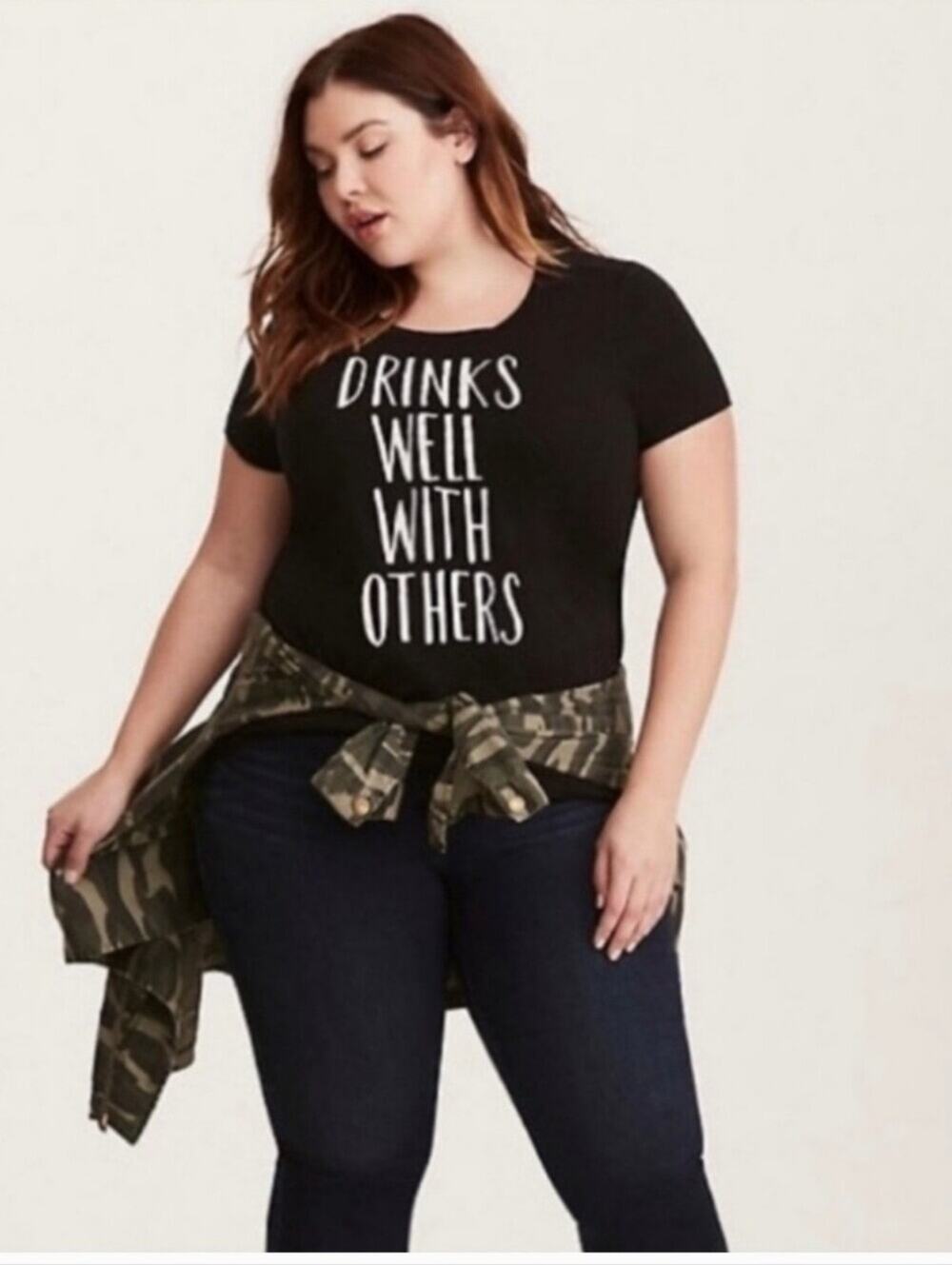 Torrid Black Drinks Well With Others Classic Short Sleeve Tee Size 2/2x